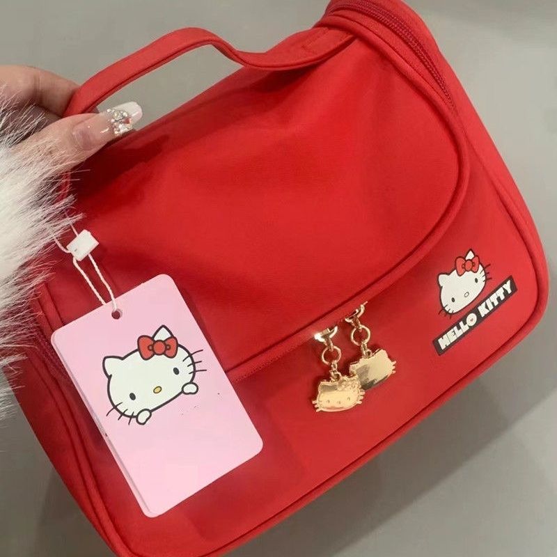 Hello Kitty Saco De Maquiagem Viagem Portátil Anime Organizador De Menina Armazenamento Toucador