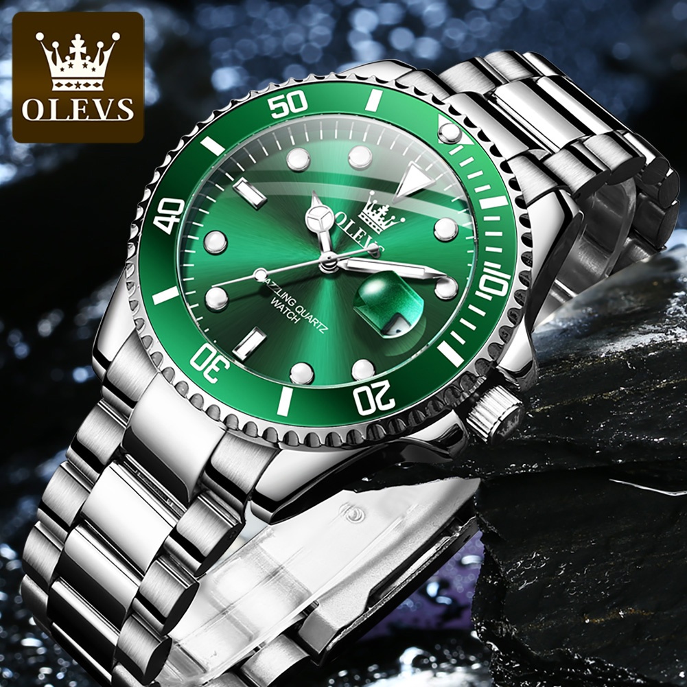 Detalhes do OLEVS Relogio Relógios Masculinos Luxo Prova Da água Original Verde Preto De Aço Quartzo 5885
