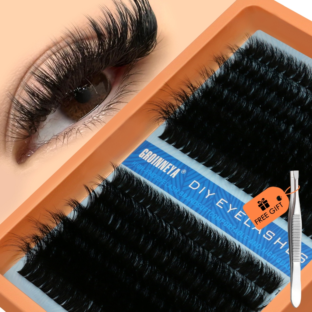 GROINNEYA Aglomerados De Pestanas 280 PCS Individuais De Efeito Fofo 3D Extensão