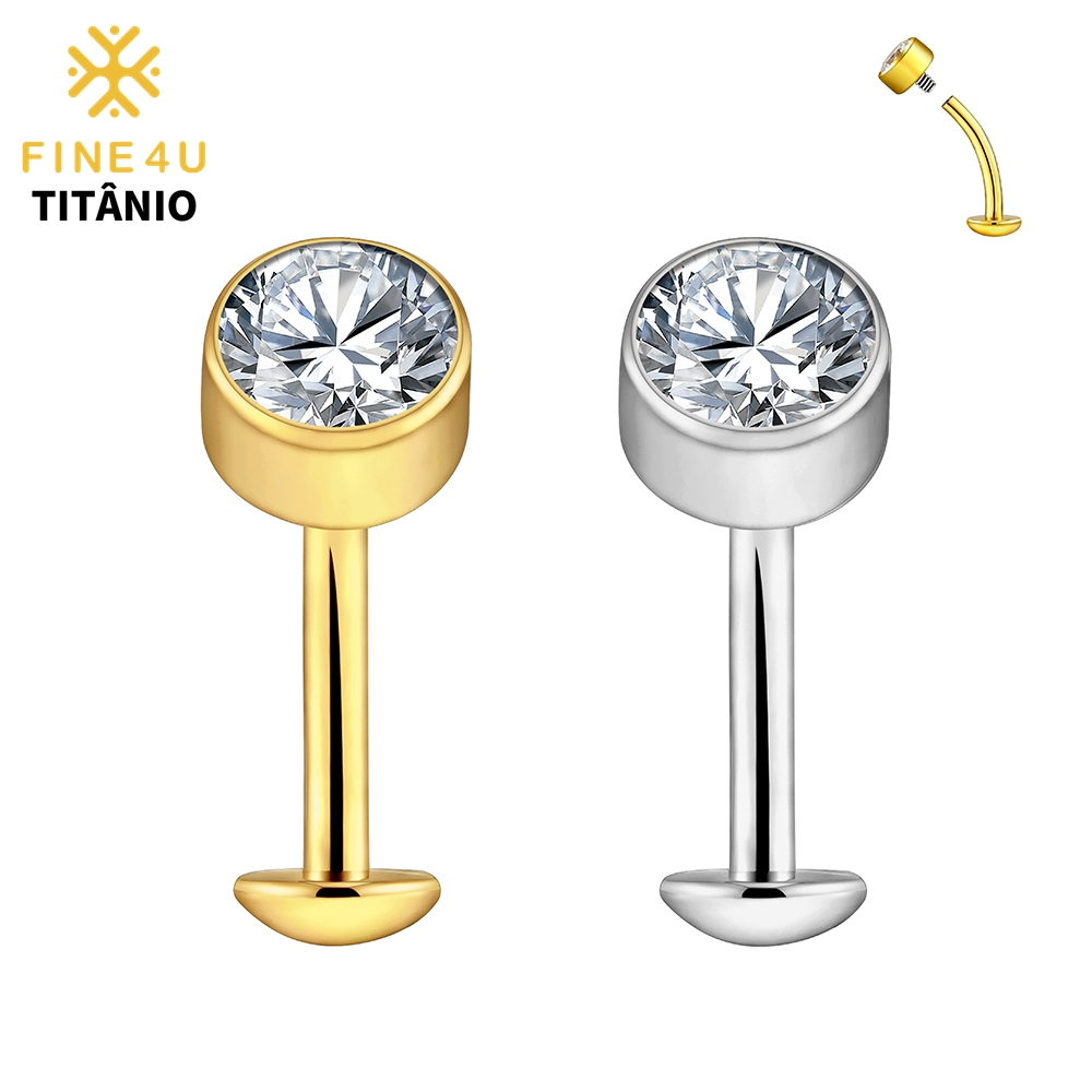 FINE4U Piercing Umbigo Titânio 10/12/14mm Com 5/6mm Zircônia Hipoalergênica