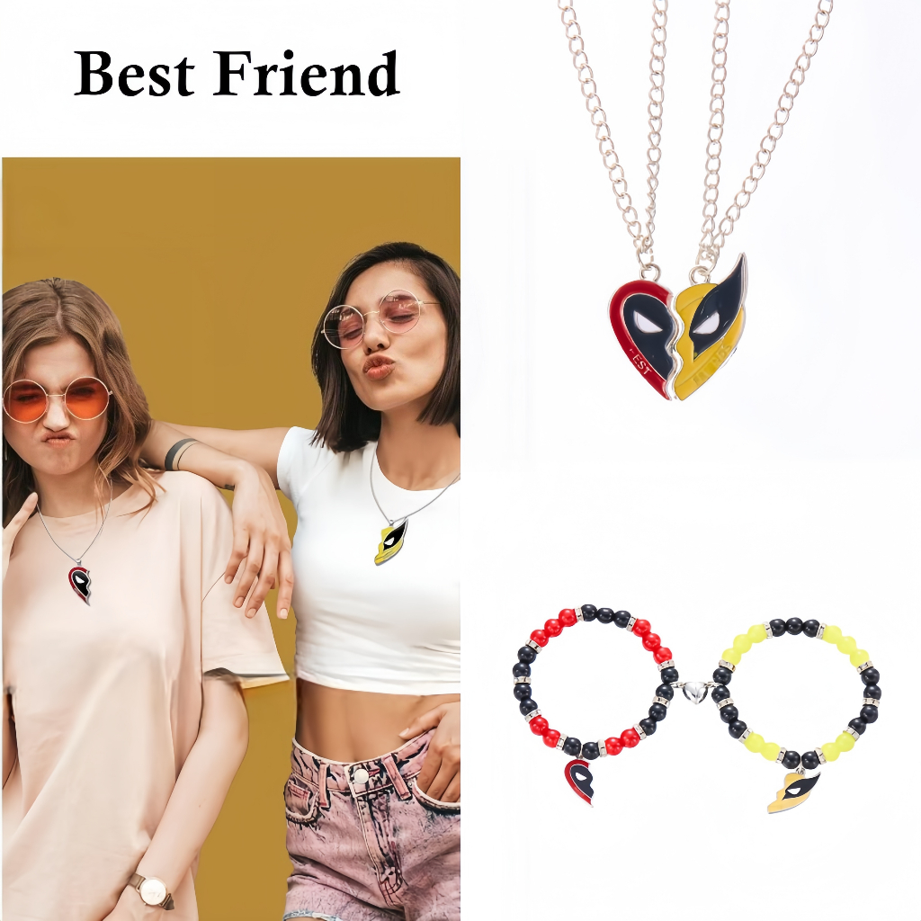 2 Pcs/Set Fashion Heart Couple Necklace Deadpool O Wolverine Pendant Necklaces Jóias Presentes Homens E Mulheres