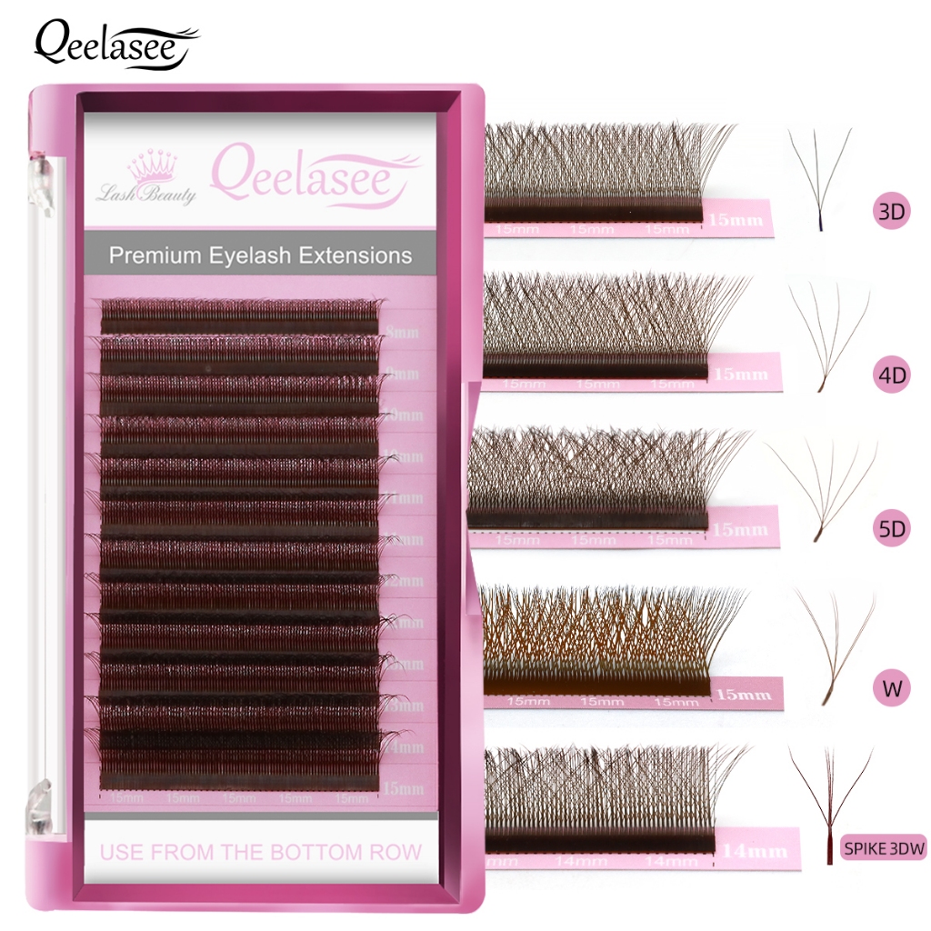 Qeelasee W Shape Brown Eyelashes Mink 3D/4D/5D/Spike 3D Extensões De Pestanas Maquiagem