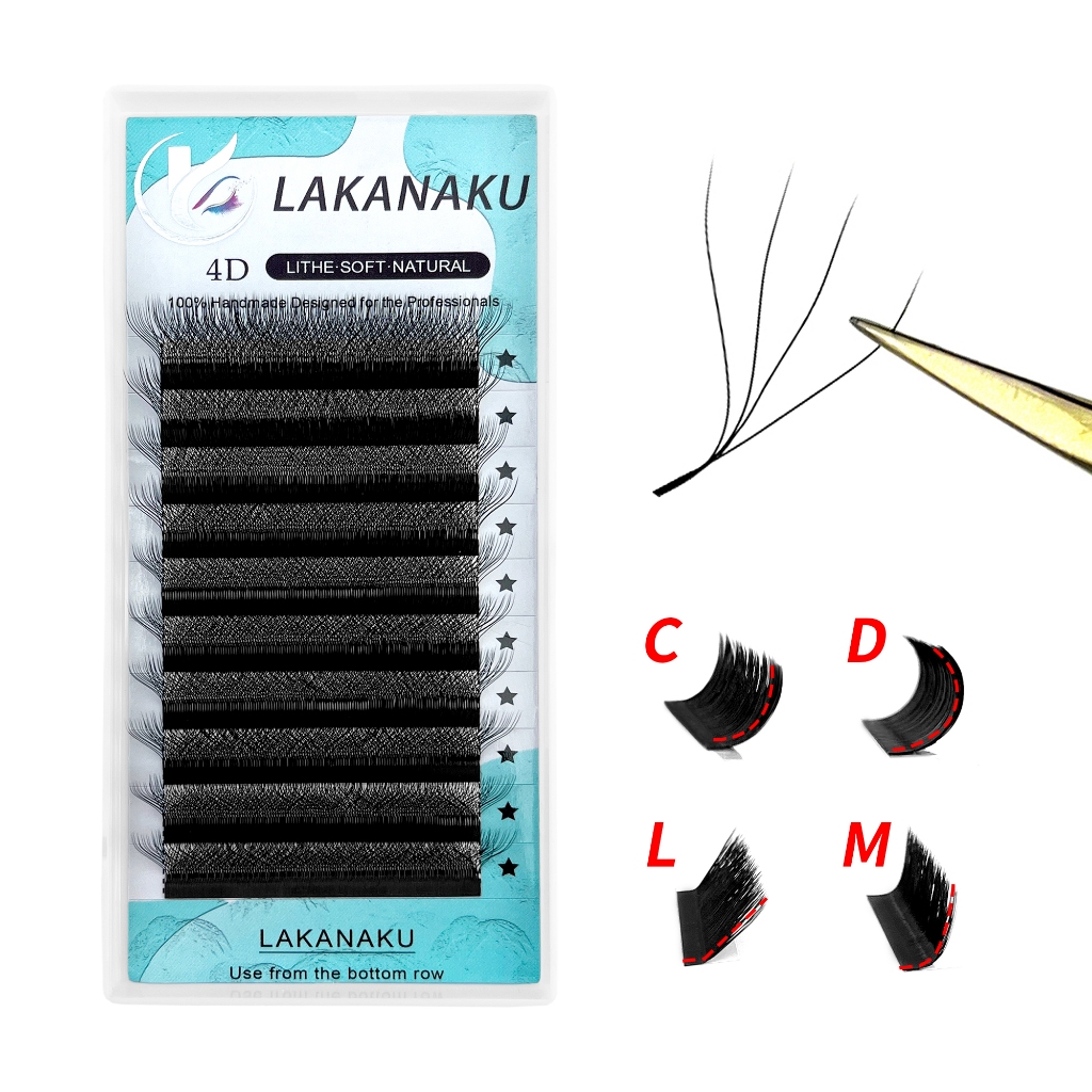 LAKANAKU 4D W Shape Lashes Individual Extensões De Cílios Feitas À Mão Natural Fãs De Volume Pré-Fabricados Cilios