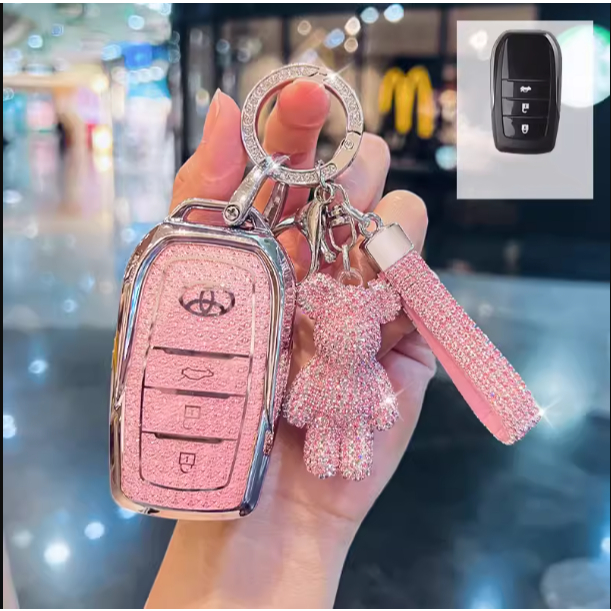 Para Toyota Hilux Rogue & Revo/Innova/Fortuner/RAV4/Crown/Land Cruiser/Prado Chave De Remota Bling TPU Tampa Da Caixa Borda De Prata