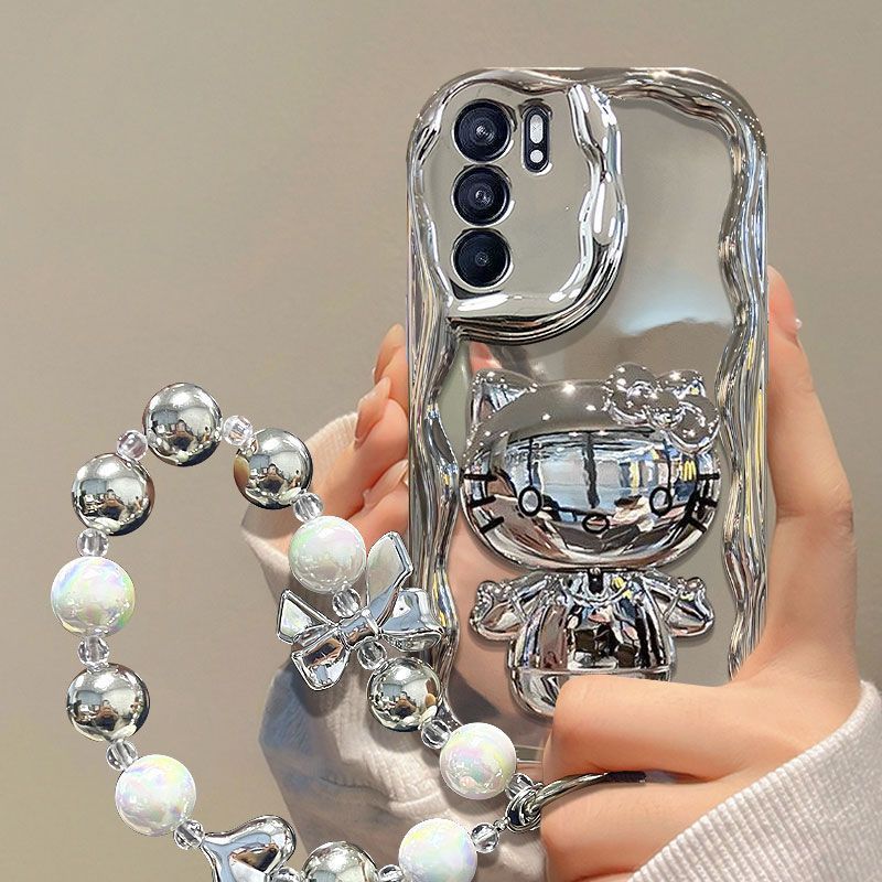 Para Samsung A15 A14 A12 A13 A23 A32 A52 A54 A55 A56 A50S A30S A71 A51 A22 A34 A05S Kitty Espelho Caso De Telefone Macio