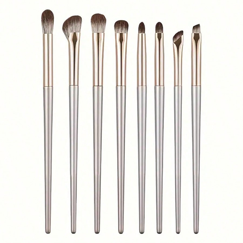 8pcs Champagne Golden Eyeshadow Brush Set, Escova de Maquiagem para Cabelos Macios, Escova de Maquiagem para Olhos, Escova para Sombra do Nariz para Iniciantes, Escova Delicada para Olhos, Escova para Sobrancelhas Pontiagudas, Conjunto de Ferramentas de M