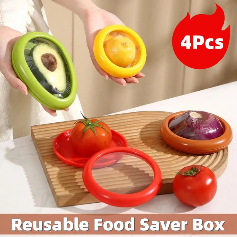 Caixa Reutilizável Para Economia De Alimentos Meio Corte De Frutas Fresca Filme Retráctil Armazenamento Recipiente Preservação Tampa De Vedação Ferramentas De Cozinha