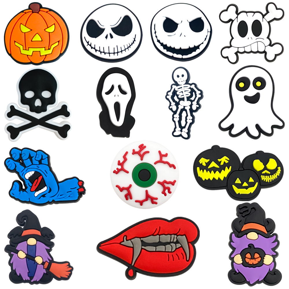 MEIDJ Encantos De Sapato 14 Halloween decoração com crânio padrões Acessórios de PVC com botão. em Oferta na Shopee
