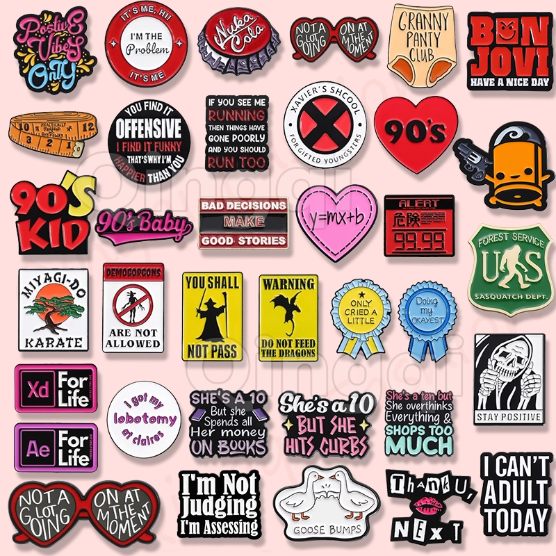 Textos De Desenhos Animados Carta Broche Alfinetes Funny Bottle Cap Tape 90s Metal Crachás Mochila Acessórios De Roupas Presentes em Oferta na Shopee