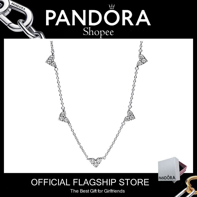 1000 % Autêntico (Com Caixa) Pandora S925 Agente De Prata Esterlina Para Comprar Produtos Presente De Aniversário Triple Stone Heart Station Chain Necklace 393160C01