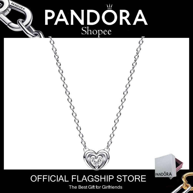 100 % Autêntico (Com Caixa) Pandora S925 Agente De Prata Esterlina Para Comprar Produtos Presente De Aniversário Radiant Heart & Floating Stone Pendant Collier Necklace 392494C01