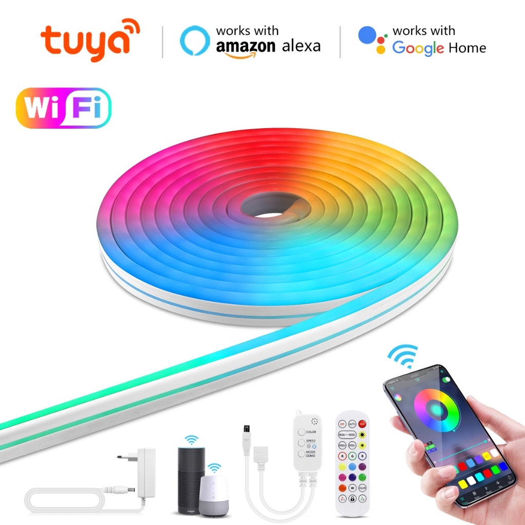 Tuya Smart Life WiFi RGB Neon Fita LED Controle De Aplicação De Luz Alexa Google Home DC12V Para Iluminação Doméstica Pátio De Decoração De Jardim