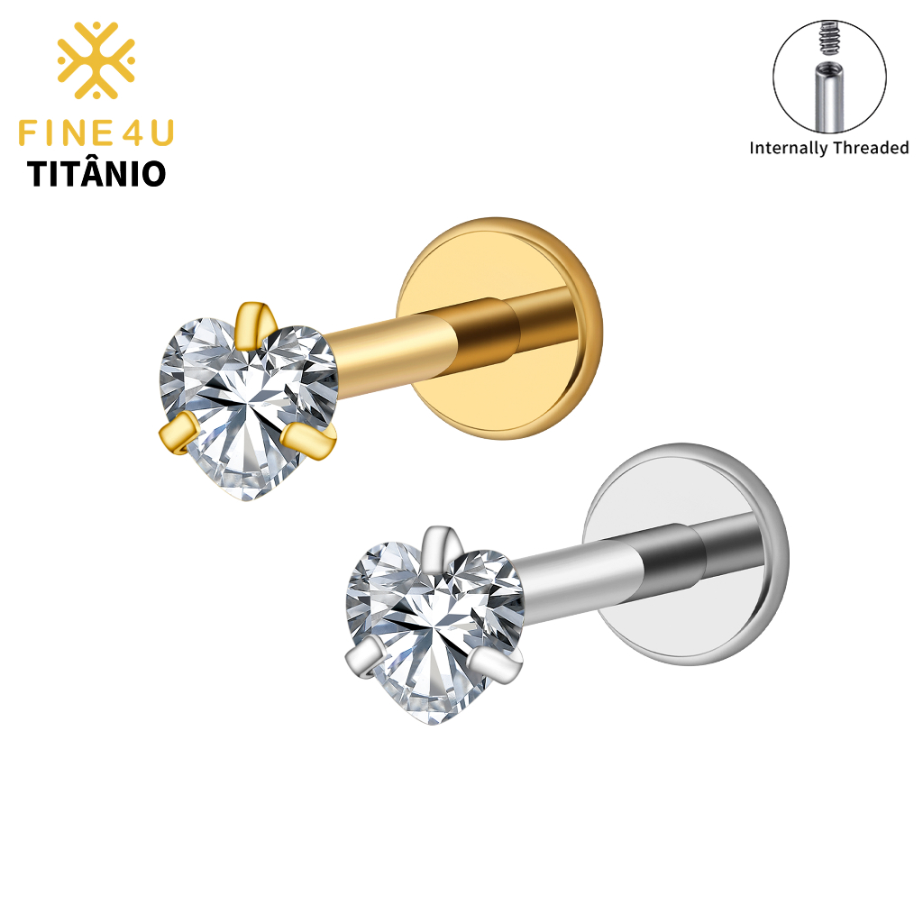 FINE4U Piercing Orelha Titânio Zircônia Coração | Helix Tragus Conch Lobe Labret Hipoalergênica em Oferta na Shopee