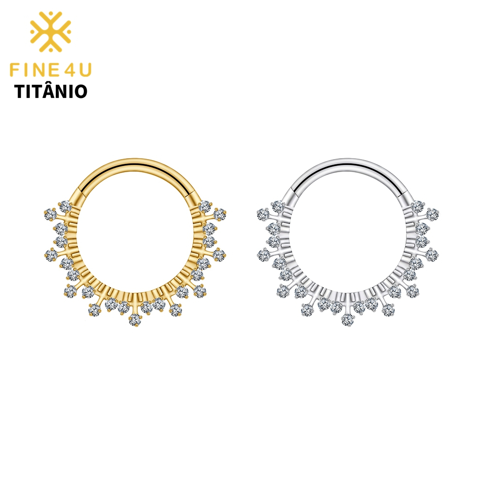 FINE4U Piercing Titânio 100% Argola Cravejadas Com Zircônias Septo Daith Hipoalergênica