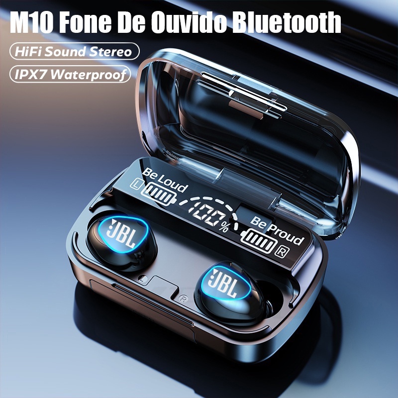 M10 TWS Fone De Ouvido Sem Fio Bluetooth 5.1 9D À Prova D'água Com Microfone