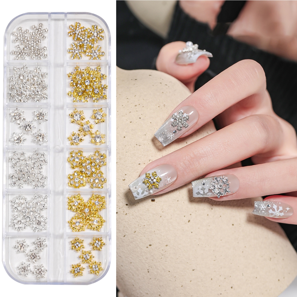 Manicure Snowflake Series Jóias em Floco de Neve Jóias em Liga de Natal Diamante Branco Floco de Neve AB Diamante Floco de Neve Jóias em Metal Retenção de Cor Super Flashing Zircon Diamante Natal Novo Estilo de Natal Jóias em Metal Liga de Metal Diamante 