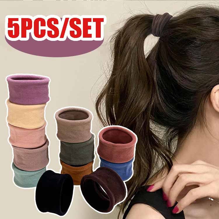 [Magpie] Conjunto De 5 Peças De Faixas Elásticas Simples De Cabelo Com Frisos Largos Para Mulheres Cabelos Redondos E De Alta Elasticidade Laços Temperamento Rabos De Cavalo Altos .