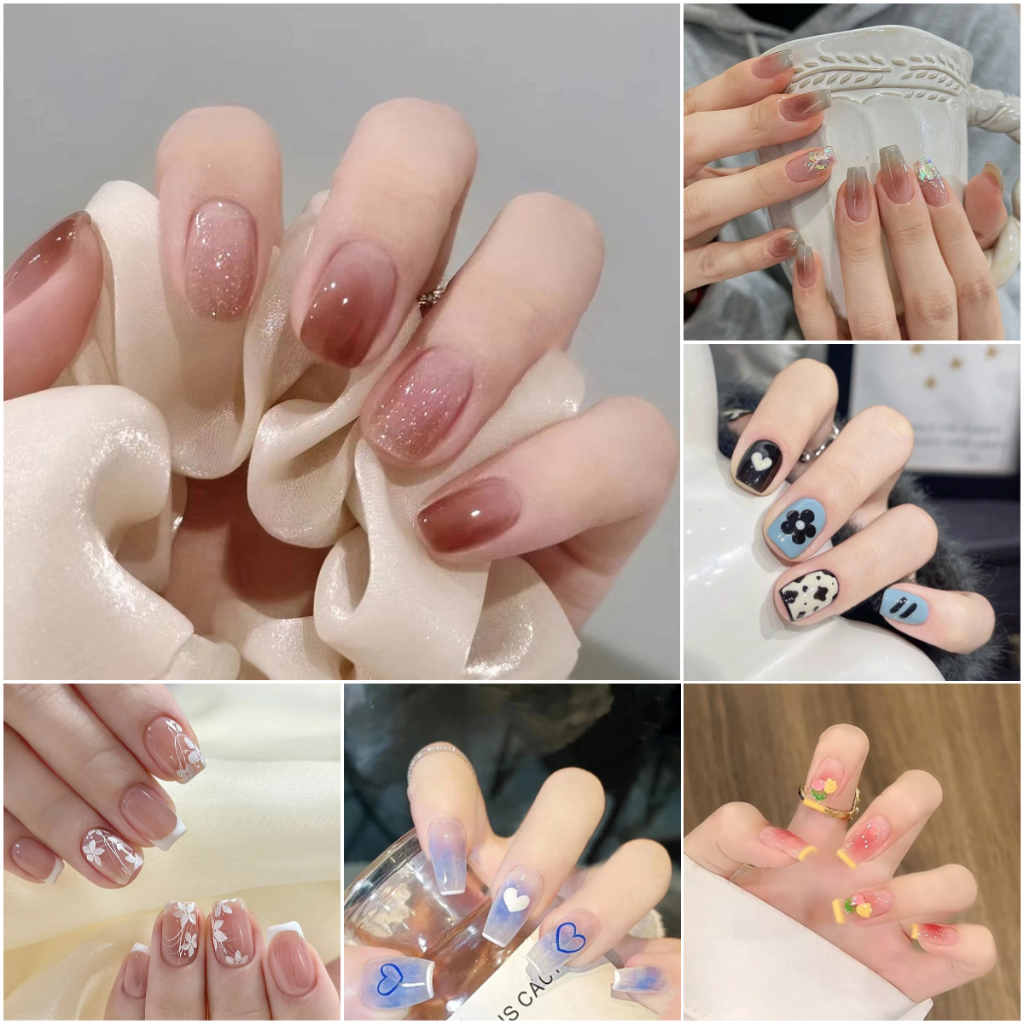 (FREE12 Adesivo Cola) 24pçs De Unhas Postiças Com Acabamento em Oferta na Shopee