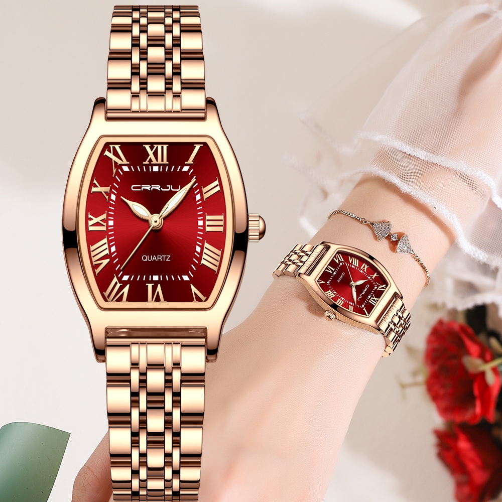 Relógio Original CRRJU Mulher Aço Inoxidável De Alta Qualidade Rectangular Design Criativo 27CM Discagem Moda