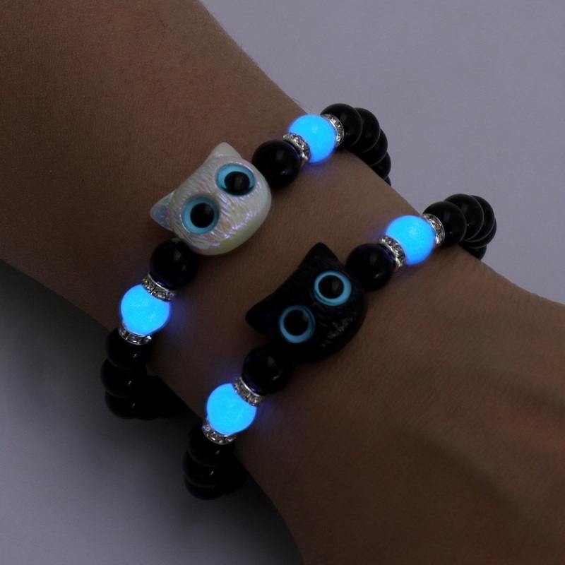 Pulseira Elástica Luminosa De Contas De Gato Para Homens E Mulheres Casal Acessórios De Amizade Personalizados Fofos
