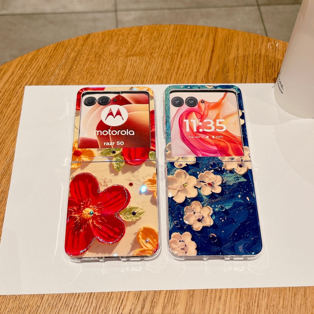 Casos Para Motorola Moto Razr 60 50 Ultra Caso De Telefone Padrão Flor Macio Fino Capa Traseira Com Decoração Diamante