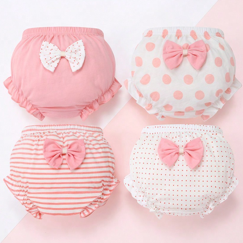 4Pcs/Set Calcinha Baby Girl 100 % Algodão Confortável Cintura Elástica Padrões Adoráveis Calças De Pão Infantil De 0-5 Anos De Idade Calções Bonitos