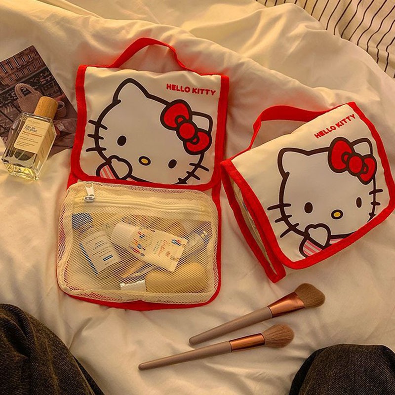 Hello Kitty Saco De Cosmética Viagem Dobrável Kawaii Portátil Em Placa