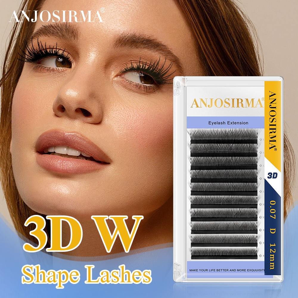 ANJOSIRMA  Forma W Bloom Floração Automática Premade 3D Fãs Extensões Da Pestana Natural Cílios De Luz Suave Completa Dense