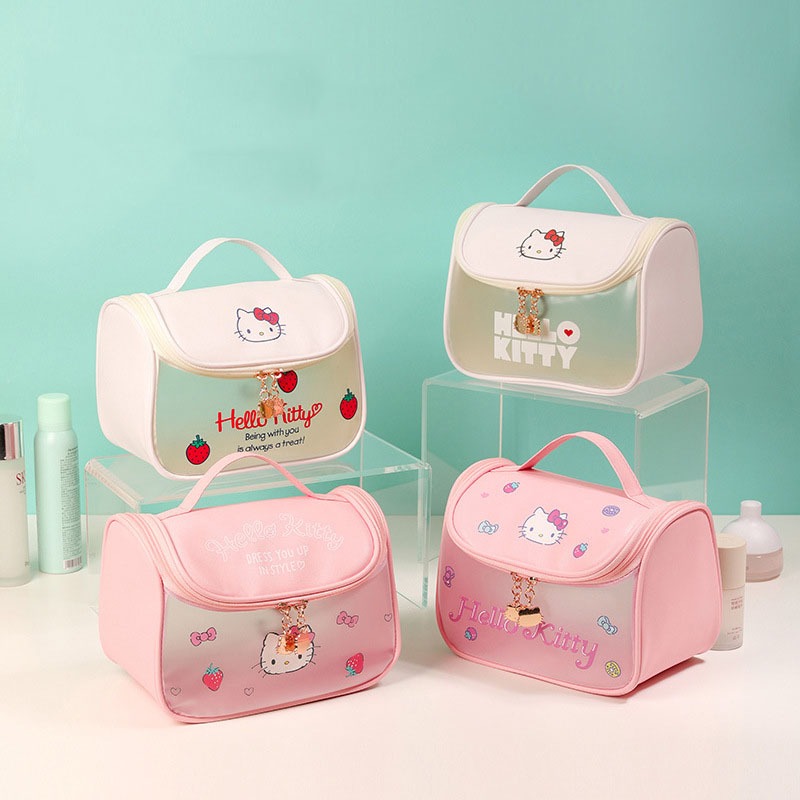 Hello Kitty Cosmetic Bag Cartoon Saco Cosmético Impresso De Grande Capacidade Higiênico Portátil De Viagem