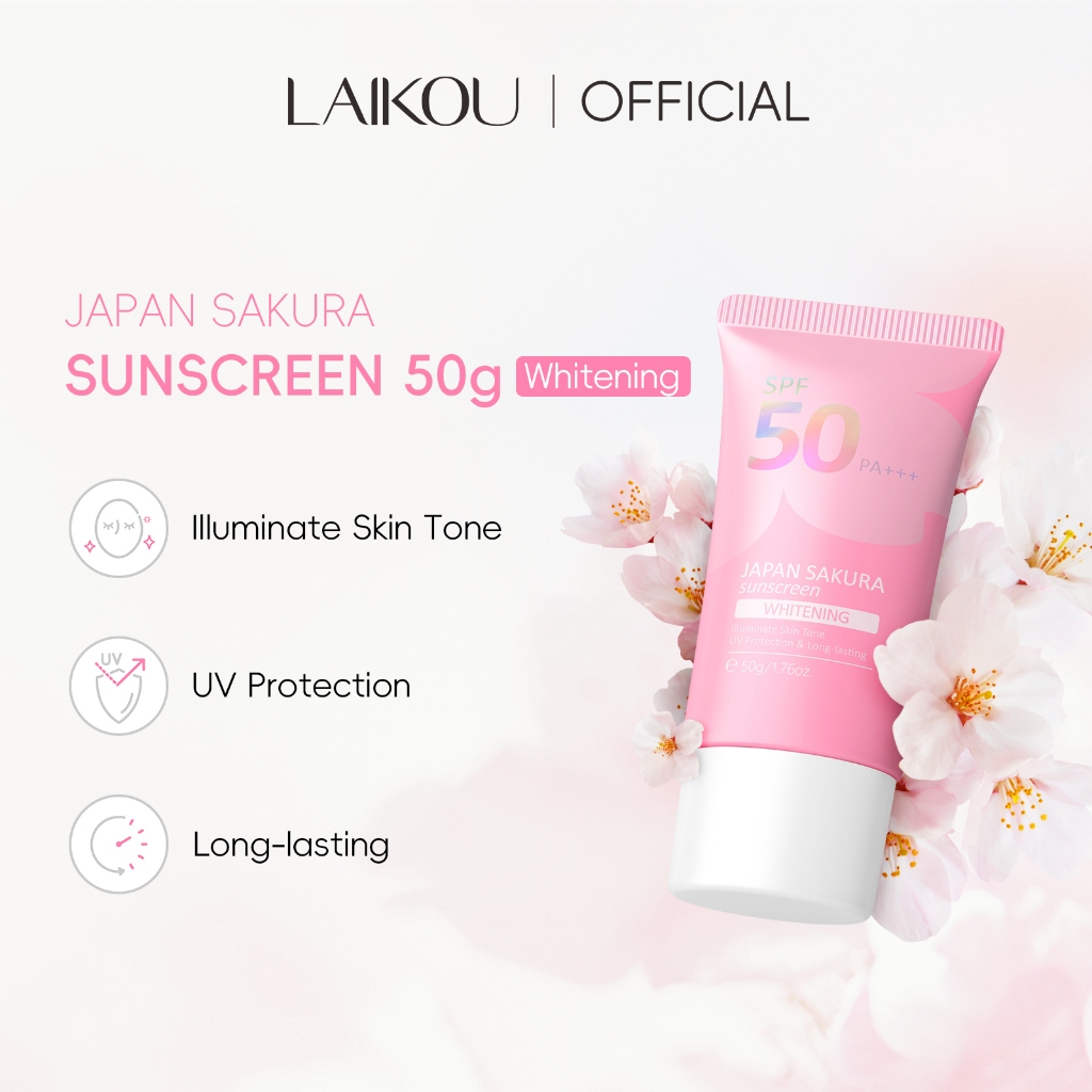 LAIKOU Protetor Solar Facial Sakura Proteção Radiante Contra Raios UV SPF50 PA + Creme Branqueador Sunblock 50g