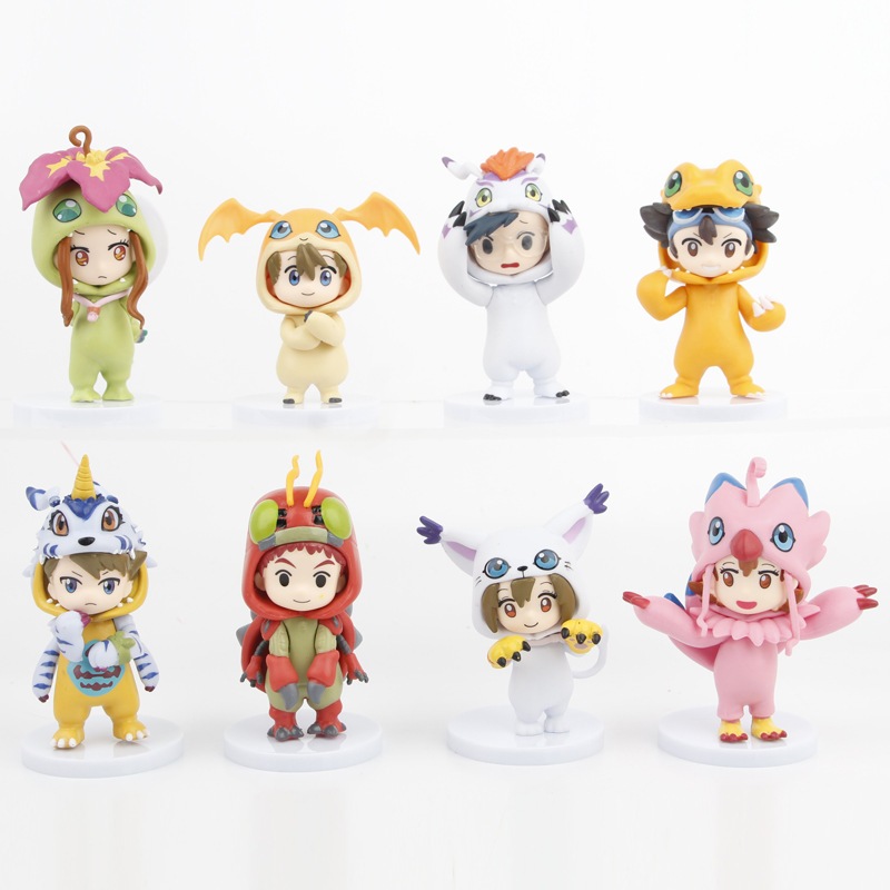 8Pcs/Set 8-10cm Anime Digimon Adventure Figura Obtenha Vestida Yagami Taichi Agumon Patamon Tailmon Gabumon Q Versão PVC Figuras De Ação Modelo Doll Toys