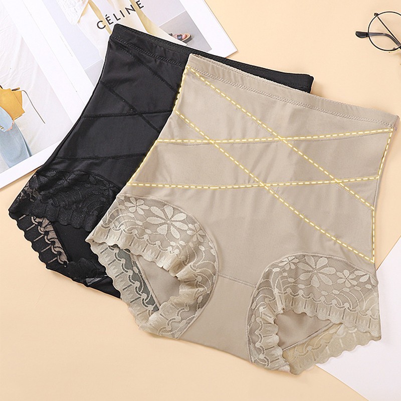 Cintura Alta Renda Sexy Não-Marcação Barriga-Dobrando Cuecas Femininas Moldar Calcinha De Emagrecimento em Oferta na Shopee