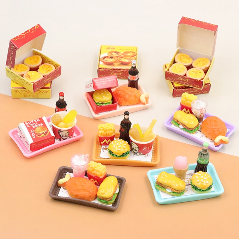 Brinquedos Domésticos Miniatura Casa De Bonecas Simulação De Comida Batatas Fritas Hambúrgueres