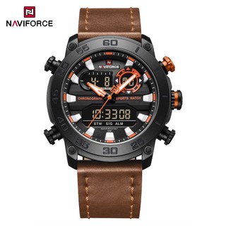 NAVIFORCE 9235 Discagem Em Escala Desenho De Movimento Duplo Relógio Masculino Com Pulseira De Couro em Oferta na Shopee