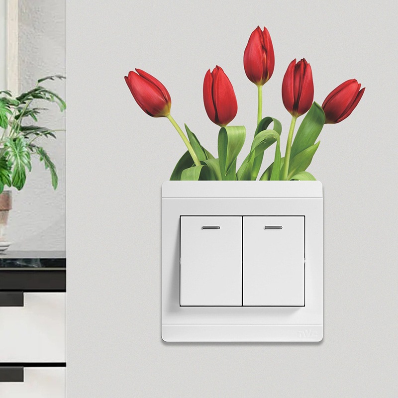 Tulipa Romântica Autocolantes Consagrados Autocolantes de Quarto Entrada da Sala de Estar Embelezamento Decorativo Autocolantes de Parede Autocolantes