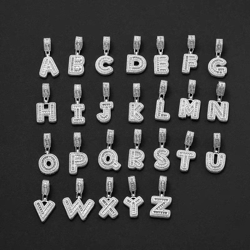Novo Pingente De 26 Letras Pingente De AçúCar De Pedra Hip-Hop Colar De ZircôNia Pingente Masculino