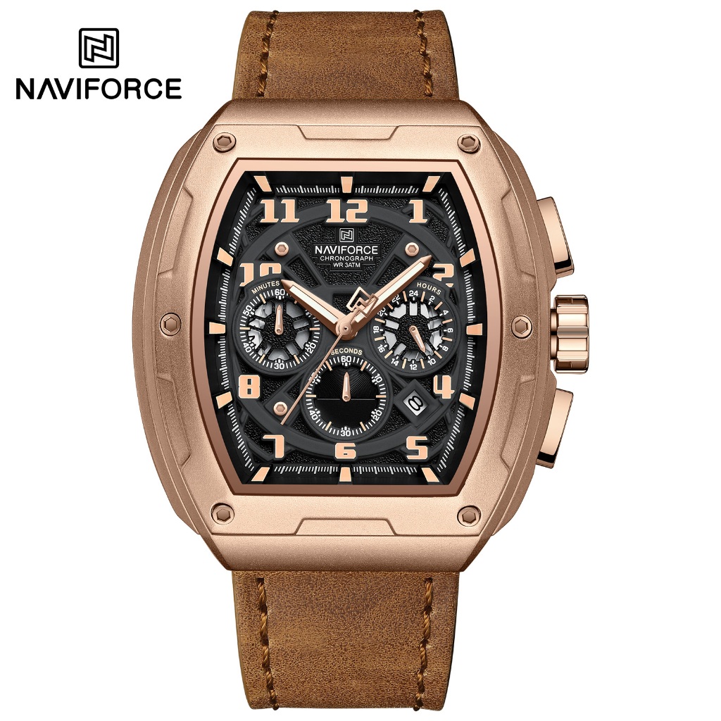 NAVIFORCE 8053 Tonneau Dial Relógio De Couro Masculino Luminoso À Prova D'água - Watches