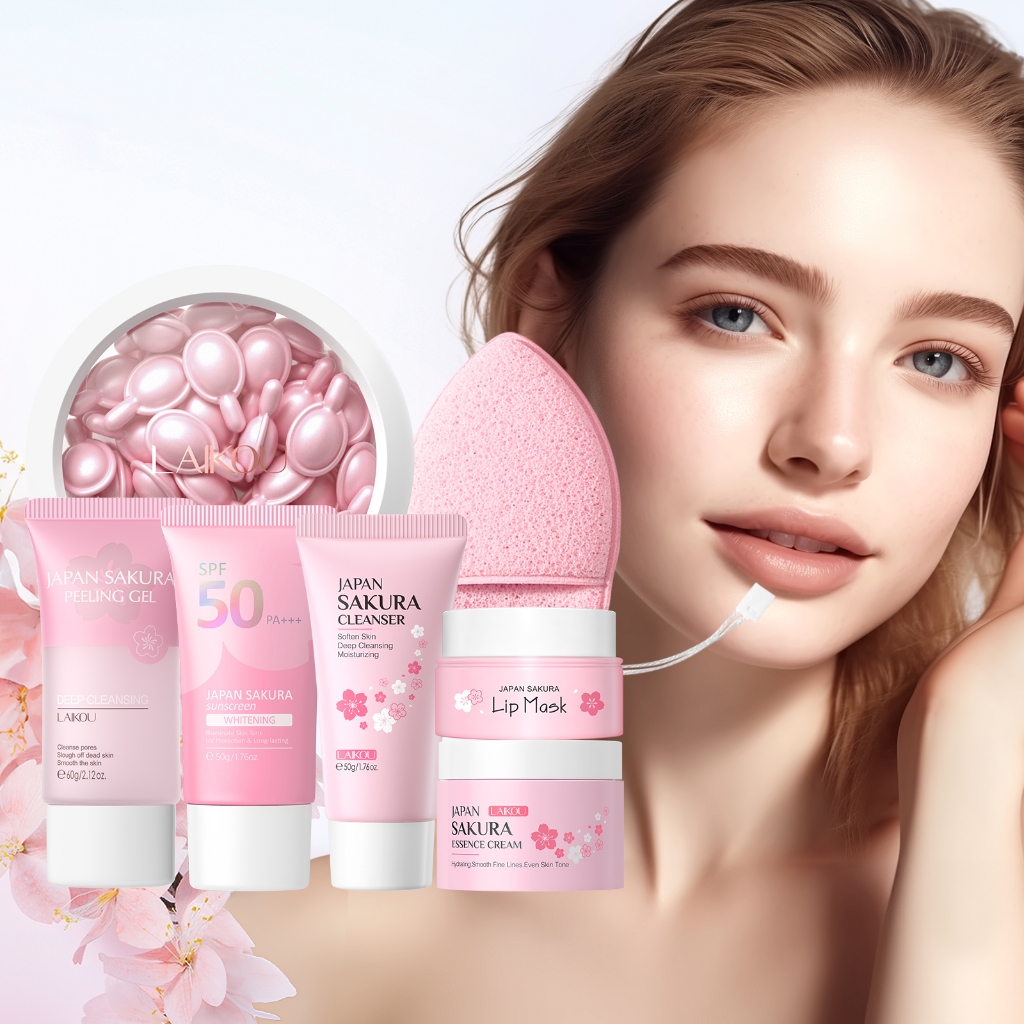 LAIKOU Conjunto De Rejuvenescimento Sakura 6PCS Gel De Limpeza Apertar Poros Rem