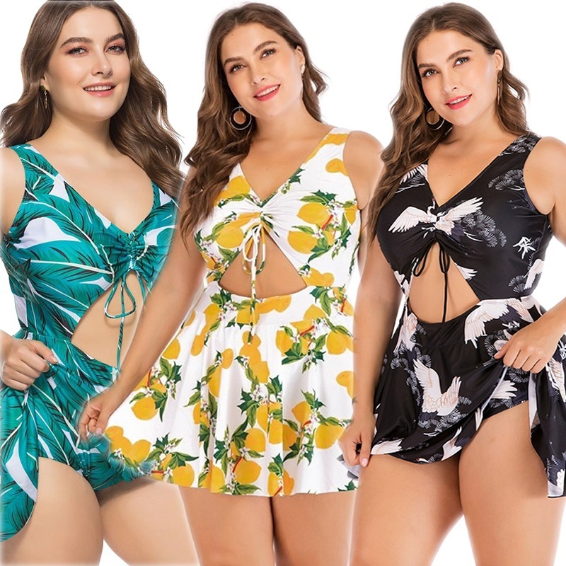 Senhoras europeias americanas Plus Size multicolorido impresso maiô de uma peça biquíni maiô