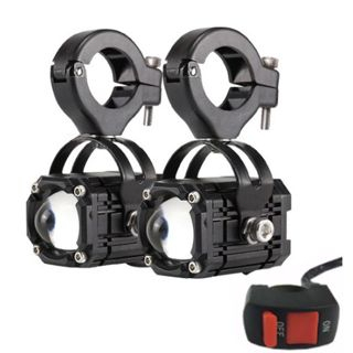 Universal motocicleta led farol lente do projetor dupla cor atv scooter de condução para cafe racer luz auxiliar lâmpada spotlight