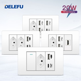 DELEFU À Prova De Fogo PC Brasil Soquete Padrão Duplo USB Tipo-c Interruptor 4 * 2 Branco 10A 20A em Oferta na Shopee