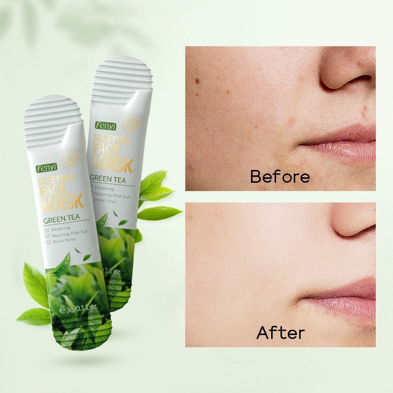 Máscara Facial Para Dormir Chá Verde Fenyi Hidratante Apertar Os Poros Controle De Óleo Suavizante Cuidados Com A Pele 3g 1pc - Beauty
