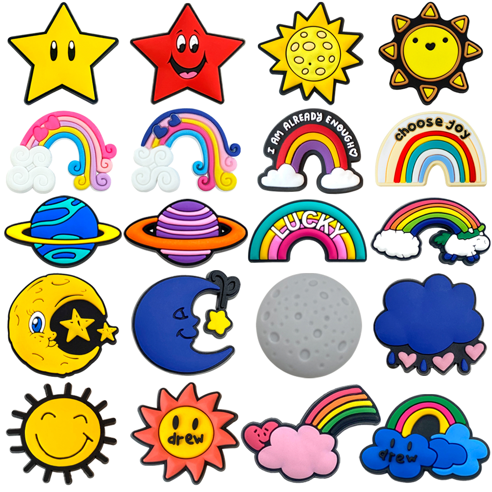 MEIDJ Encantos De Sapato Encantos Sol Estrelas Lua Arco-Íris Decorações Acessórios De PVC Com Botão