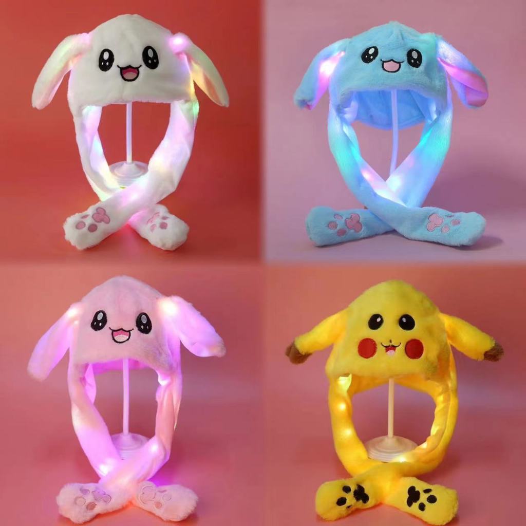 Dais Adulto Infantil Leve Chapéu De Pelúcia Com Orelhas Longas Movimento De Desenho Coelho Panda LED Brinquedo Orelha