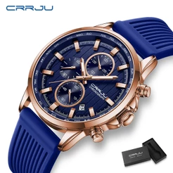 Relógio Masculino Original CRRJU Marca Retro Calendário Cronógrafo Discagem Moda Casual Esportivo Quartzo À Prova D'água 2315