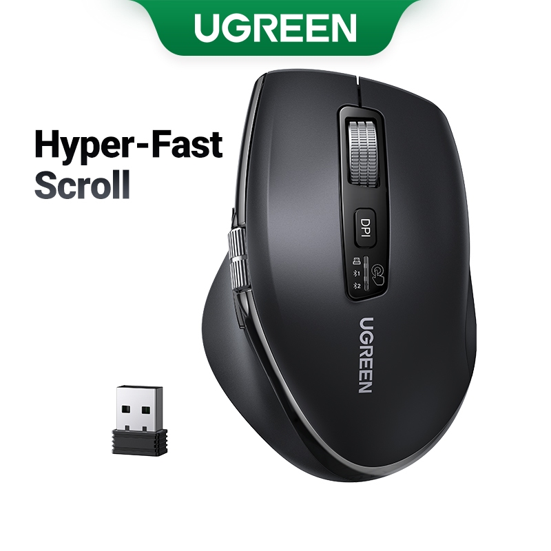 Rato Sem Fio UGREEN Hyper-Fast Scroll Bluetooth 5.4 2.4G Ergonômico 5000DPI Para MacBook Tablet Laptops Computador PC