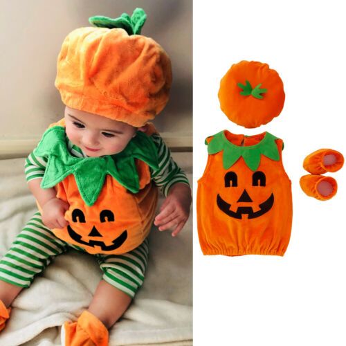 Fantasia de Halloween para Bebê Menino/Menina 0-3 Anos, Camiseta com Estampa de Abóbora + Sapatos Sólidos + Chapéu em Patches
