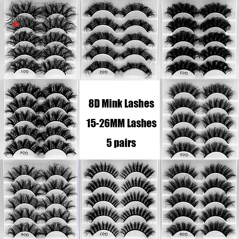 5 Pares De Olhos Com Cílios Falsos Extendidos , Longos E Grossos , Mink Sintético 8D Femininos Bonitos De Espuma De Luz , ZHE Dramático