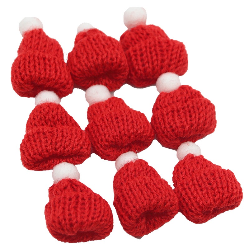 10pcs /pack 6cm Mini Chapéu de Natal Mini Chapéu de Natal de malha Decoração de Ano Novo Suprimentos para Festa de Natal Chapéu de Dedo de Lã Feito à Mão Faça Você Mesmo