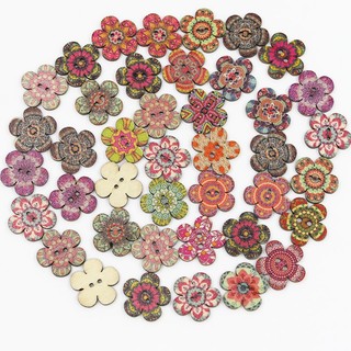 50 unidades / pacote 20 mm de largura 2 furos botão de ameixa pintado botão de impressão de flores retrô roupas de madei